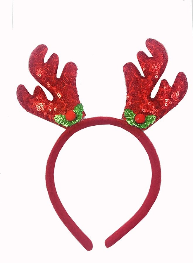 ANG Red, Golden Sequience Christmas Sequence Reindeer Head Band Hair Band for Christmas Party/Hairband for Christmas Xmas Funny Party New Year Party for Children or Adult and Girls (2 Pcs pack) - Image 3